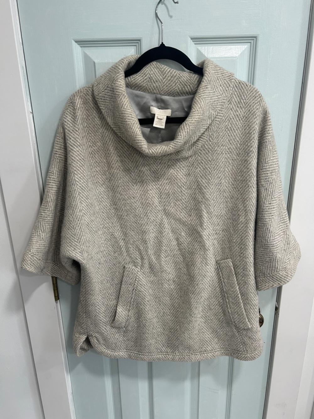 J Crew herringbone cowl neck poncho cape sz. S